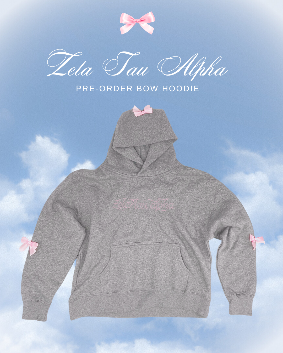 Zeta Tau Alpha Bow Embroidery Hoodie - Pre-Order