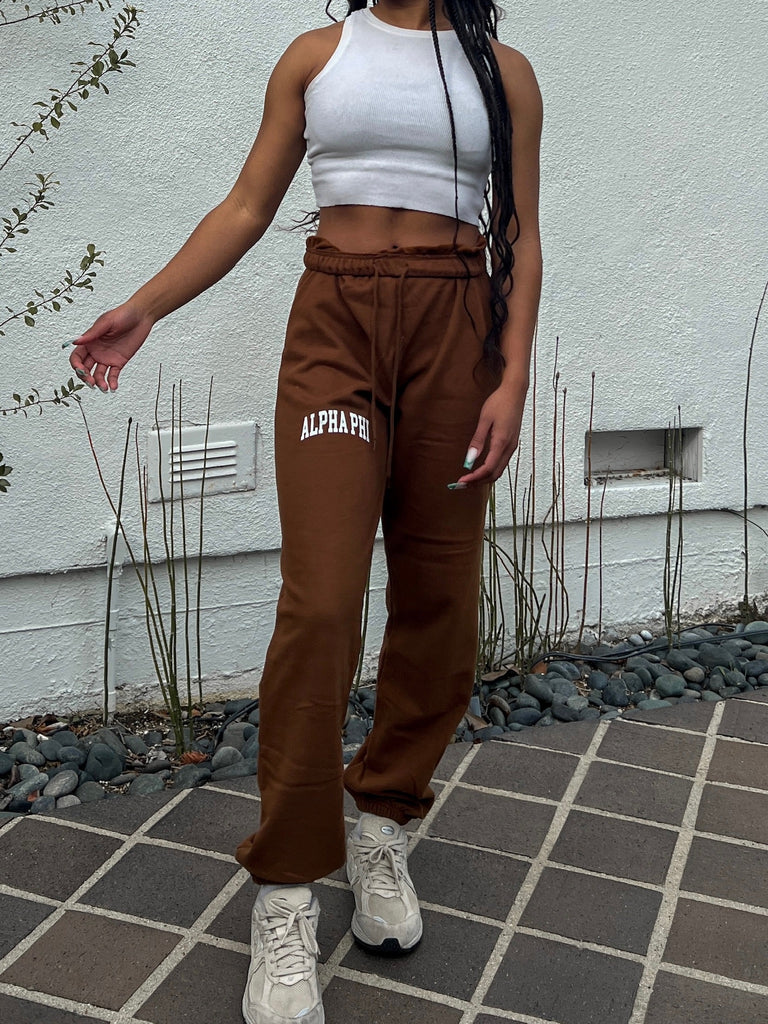 Alpha Phi Brown Varsity Sweatpants