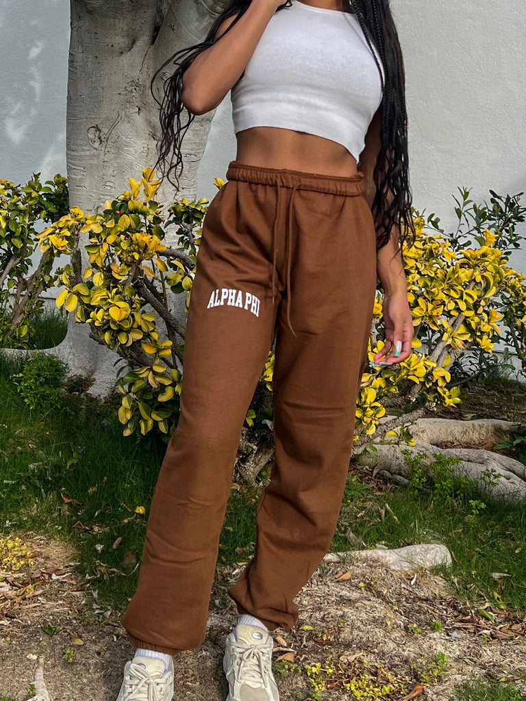 Alpha Phi Brown Varsity Sweatpants